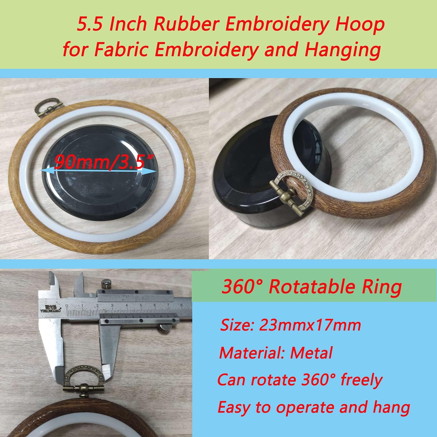 Semetall Embroidery Hoop 4 Pcs 5.5 Inch Embroidery Ring Rubber Embroidery Frame Imitation Wood Cross Stitch Hoops Vintage Embroidery Hoops for Fabric Embroidery and Hanging(Round)