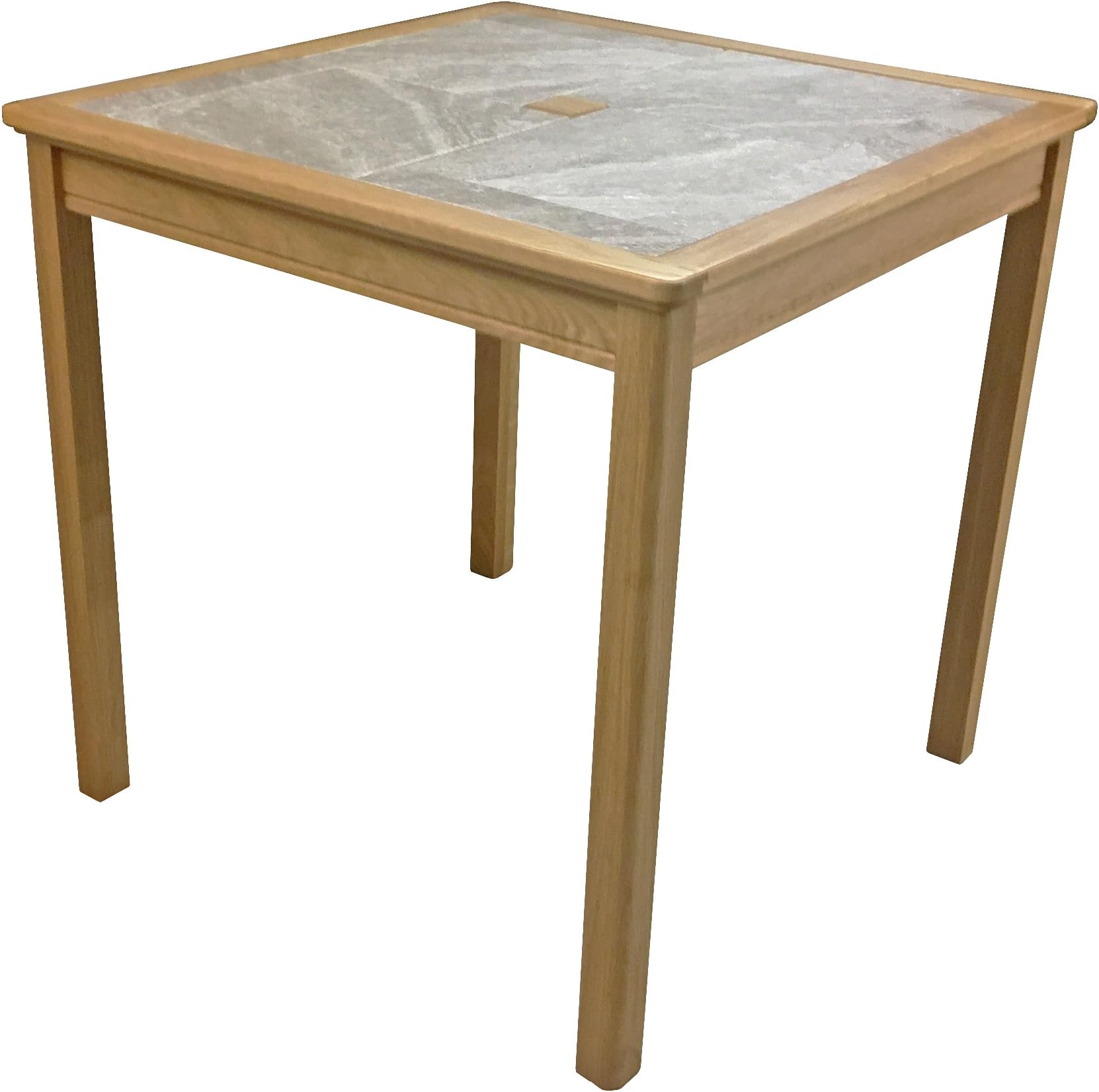 Beaumont Range Grey Tile Top Inlay Small Dining Table in matt Lacquered, Natural Oak, 75x75x75 cm