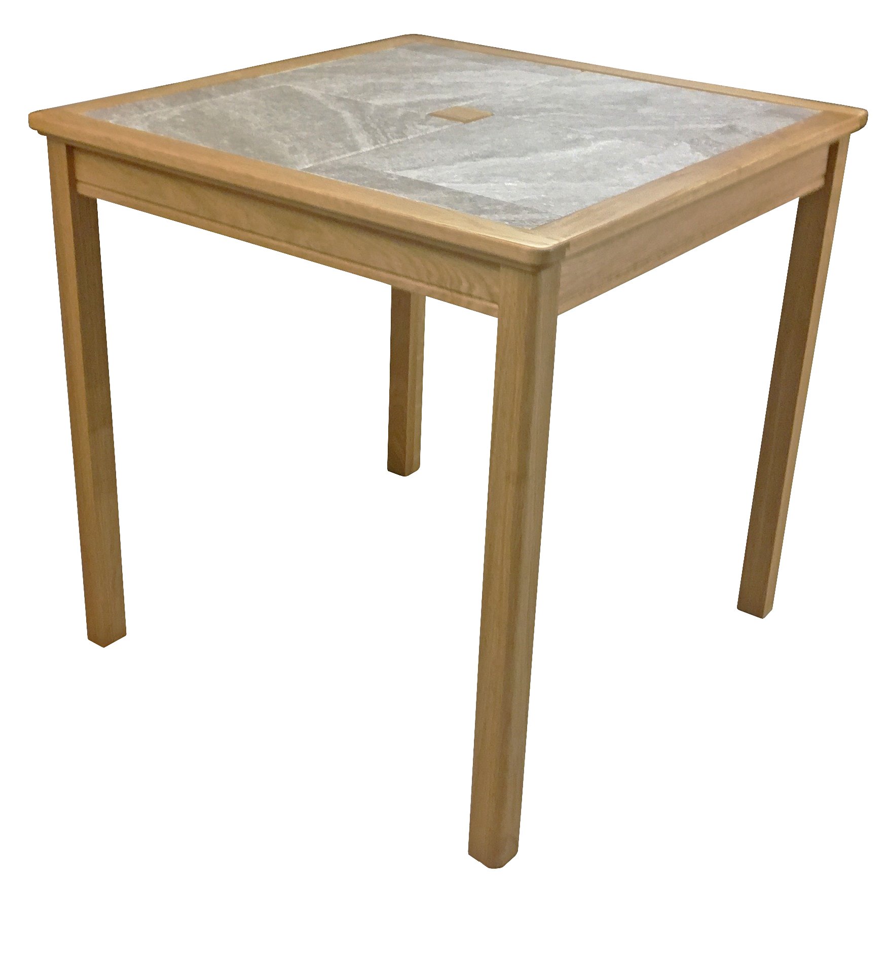 Beaumont Range Grey Tile Top Inlay Small Dining Table in matt Lacquered, Natural Oak, 75x75x75 cm