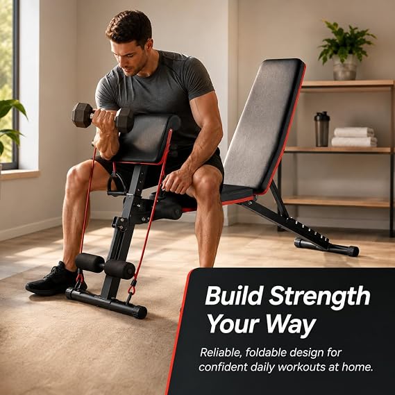 Adjustable Weight Bench Foldable Workout Bench 300KG Capacity with 6 Adjustable Positions, Heavy Duty Alloy Steel Frame, Multi Position Exercise Bench for Home Gym & Strength Training