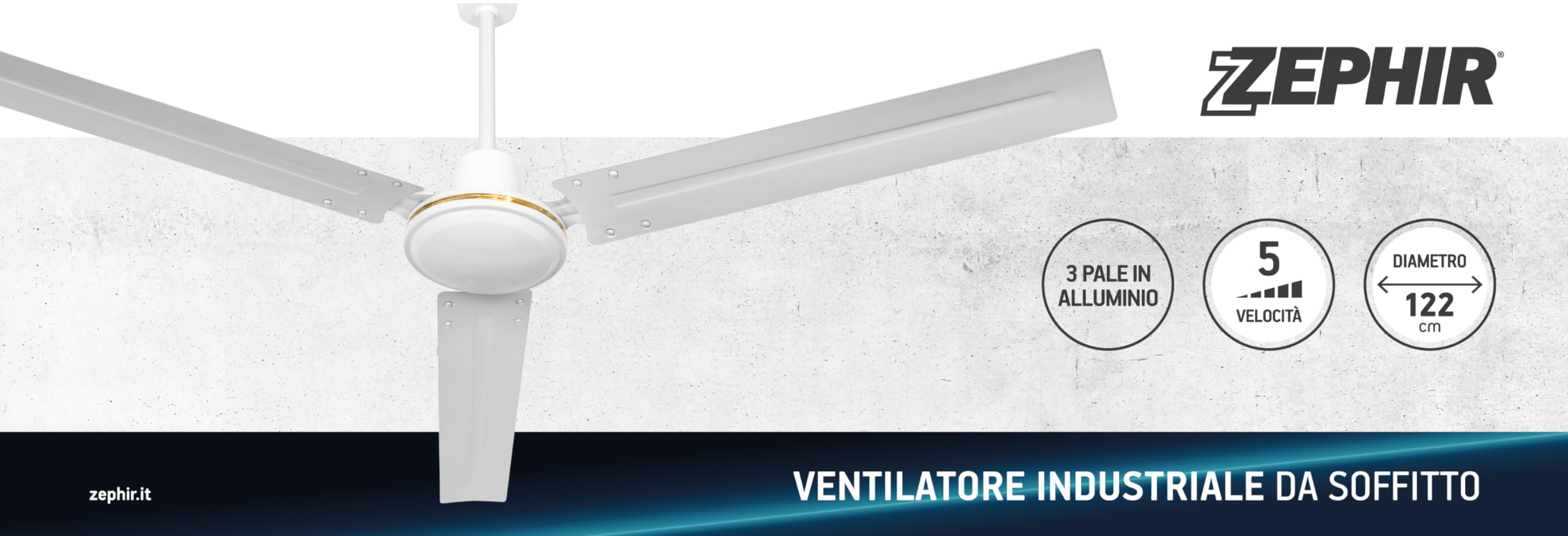 Zephir ZFS8120 Ventilatore da Soffitto in Metallo, Bianco