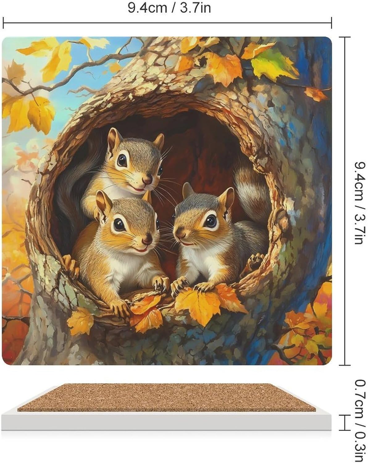 Squirrel Ceramic Coasters Square Drinks Coaster Coffee Table Decor Table Coaster for Home Bar