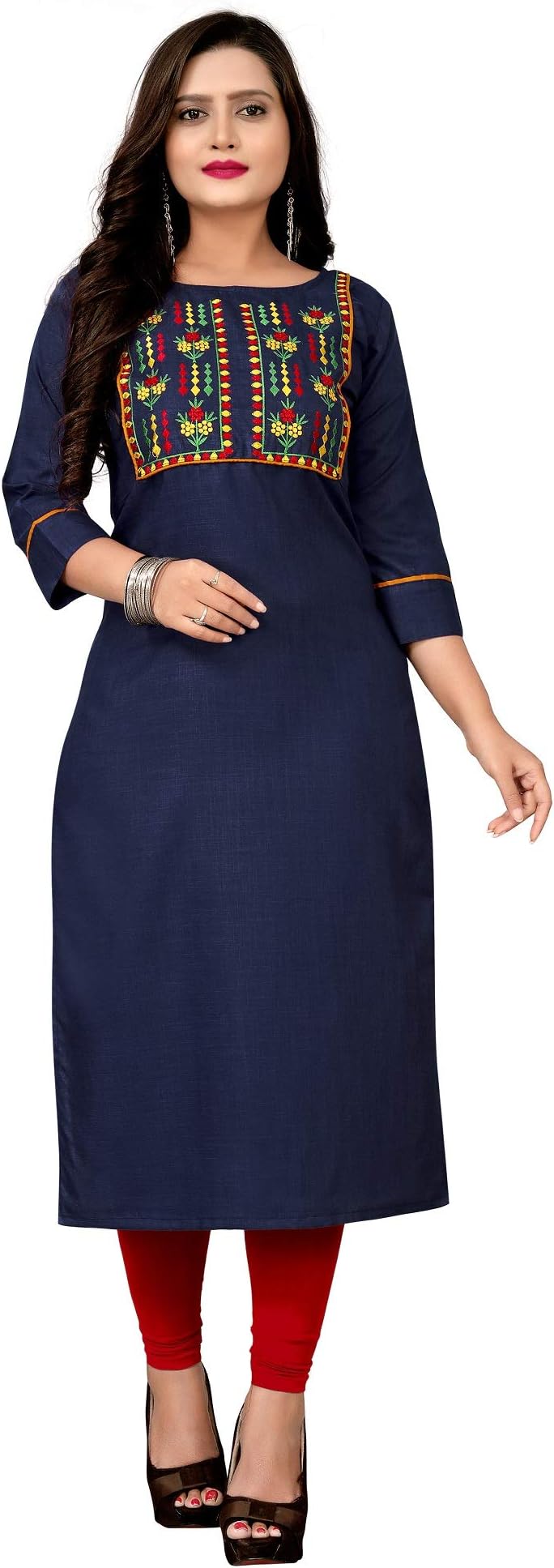 LerkizaPlus Size Embroidery Cotton Kurtis for Womens (LZ1154_Blue_XXXXXX-Large)