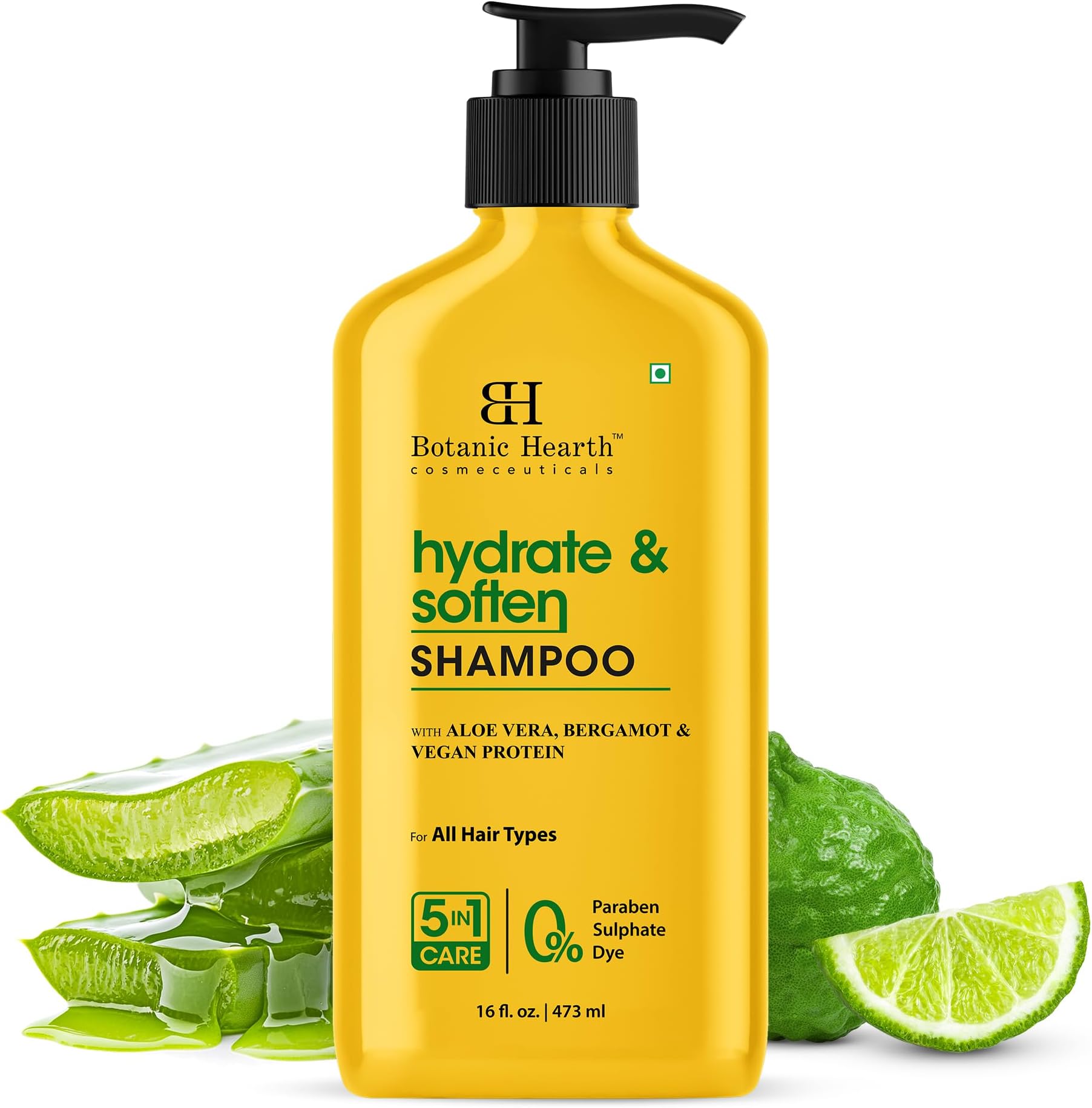 Hydrate & Soften Shampoo 16 fl. oz (473 ml) | Aloe Vera, Bergamot & Vegan Protein | Moisturizing & Nourishing Formula for All Hair Types | Paraben & Sulfate-Free