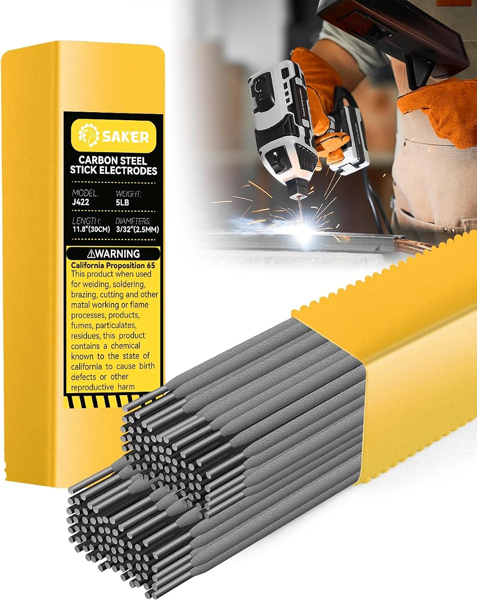 Varilla de soldadura Saker E6013, electrodos de soldadura con varilla de acero al carbono de 3/32 '', 5LB | Arco suave, encendido fácil y pocas salpicaduras para reparaciones de bricolaje y fabricación en general