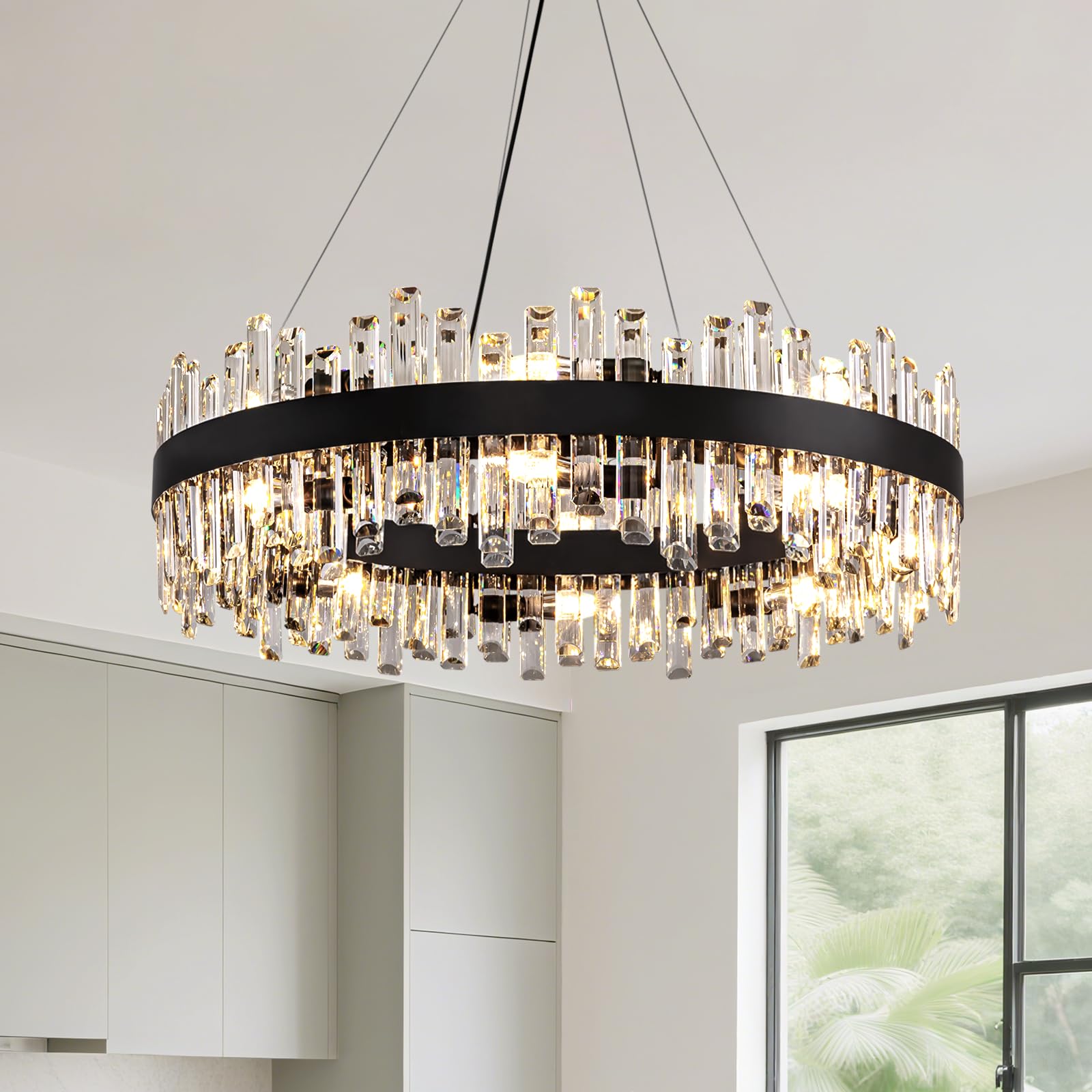 s*2様 802products Crystal chandelier ブラック Siljoy Modern Black Crystal Chandelier, 16-Light Luxury 2-Tiers K9