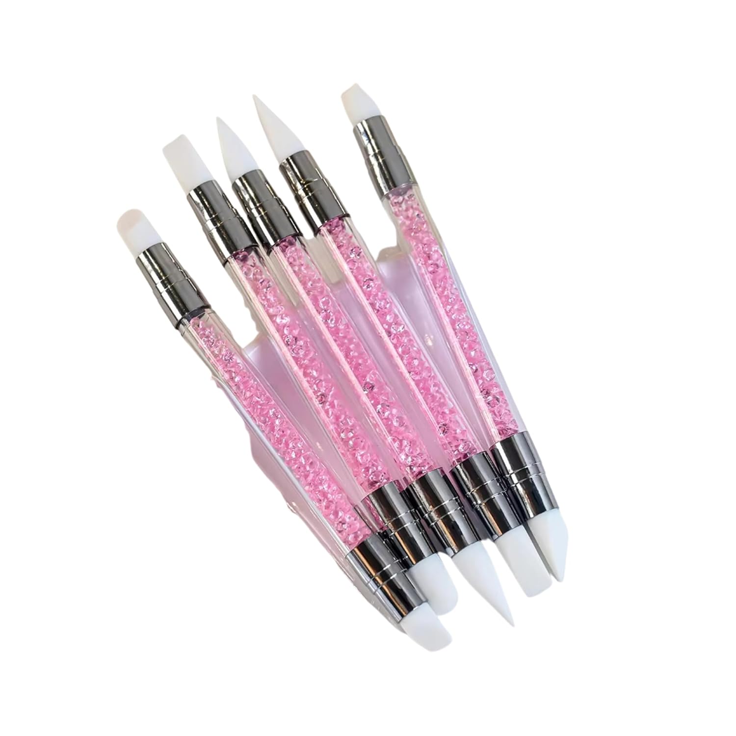 Silicone Nail Art Sculpture Pen Set – 5‑Pack Dual‑Tipped Gel & Acrylic Sculpting Brush for 3D Nail Design, Carving, Dotting & Embossing, Pink Sparkle
