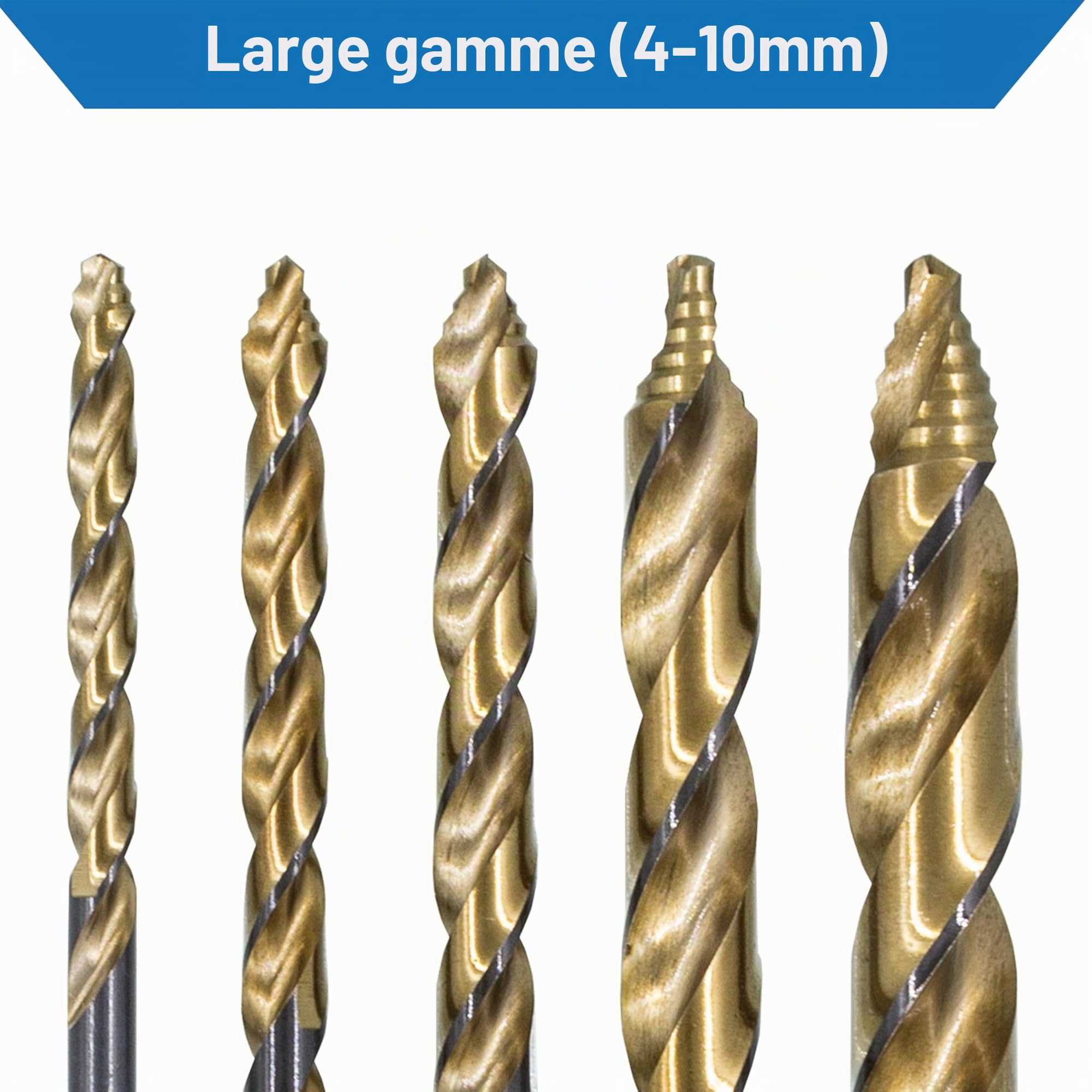 TJR® Lot de 5 forets hélicoïdaux HSSE Co 5% M35 de 4 à 10 mm avec pointe étagée, durables et résistants à la chaleur, parfaits pour le métal, le bois et le plastique