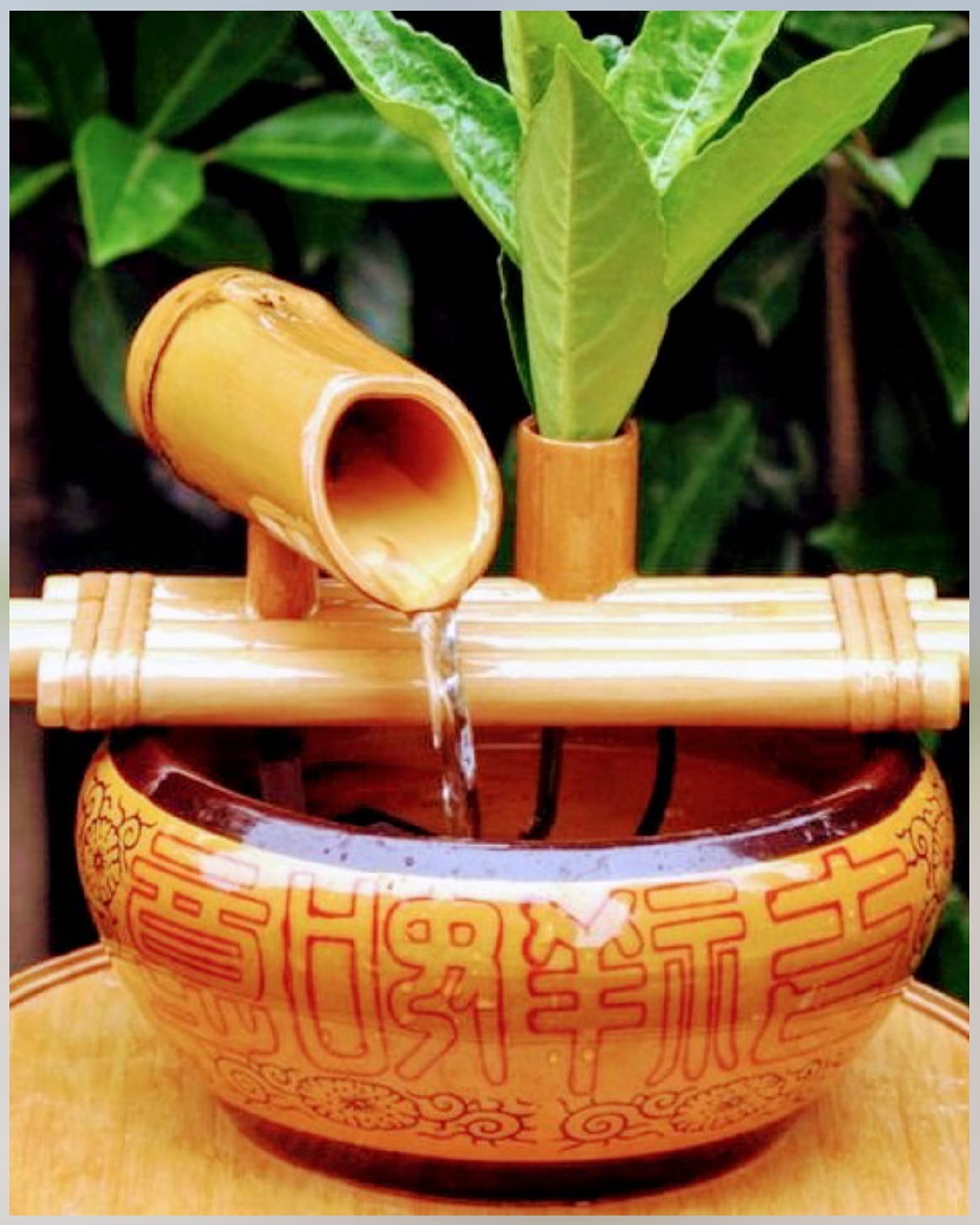 Maatrixx - Bamboo Water Fountain, Large Size 12 Inch x 6 inch, Yellow and Green, Indoor or Outdoor Fountain, Container not Included, Waterfall Home Decoration