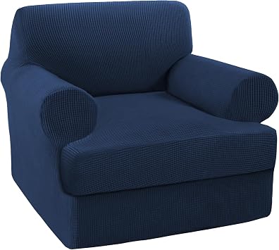 Turquoize T Cushion Chair Slipcover Armchair Slipcover for Living Room Stretch Sofa Couch Cover Soft Armchair Cover Washable Furniture Covers with Individual T Cushion Seat Covers Chair, Navy