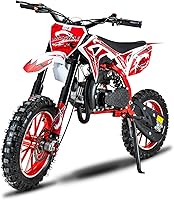 GREENLEMON 2025 49cc Kids Dirt Bike: 25MPH 2-Stroke Mini Gas Bike, Full Suspension, Dual Disc Brakes, Off-Road Tires for Ages 5-10, Red