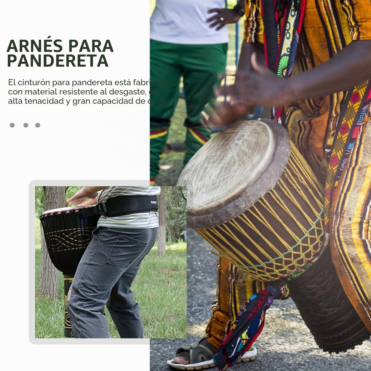 Cinturón de Djembe, Enganche Ajustable de Nailon Negro, Correa de Tambor de Percusión Engrosada para Tambor de Mano