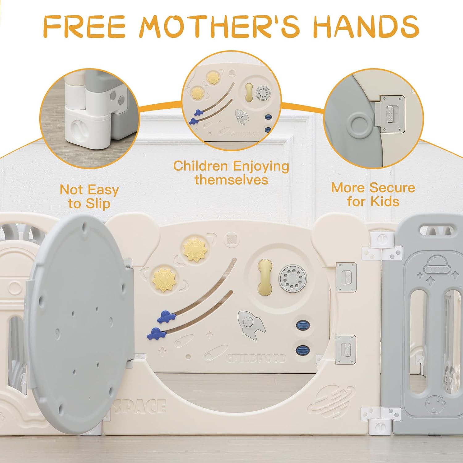 Baby Playpen with Lock Door,Adjustable Game Panel,Foldable Toddlers Play Yard, 14-Panel Safety Kids Fence for Indoor & Outdoor,Baby Gate Activity Centre, Gray White