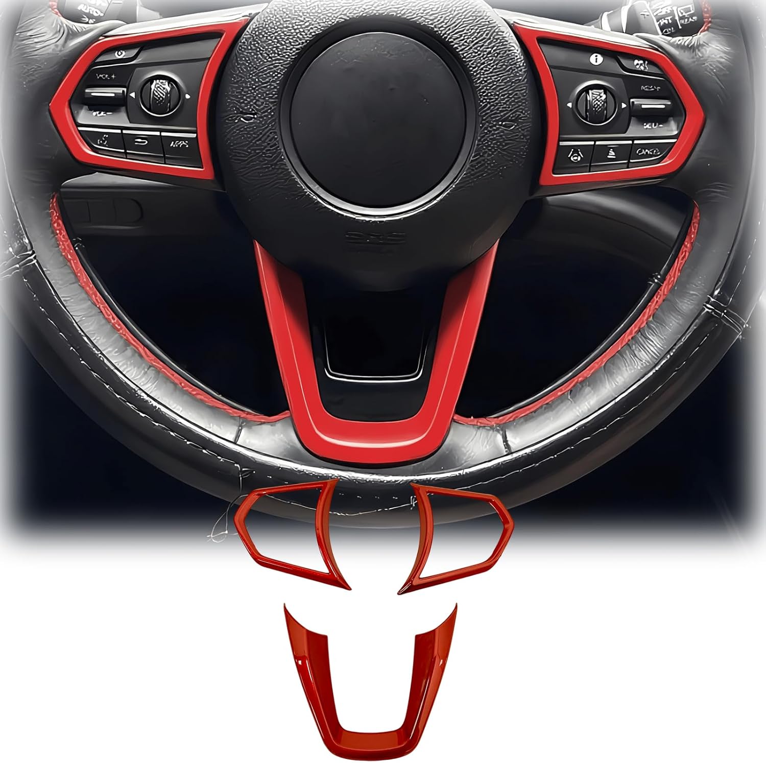 Steering Wheel Button Frame,for Acura MDX 2022 2023 2024 2025 2026/Acura TLX 2021 2022 2023 2024 2025 - ABS Wine red Sport Steering Wheel Frame Cover Steering Wheel Button Wrap Accessories