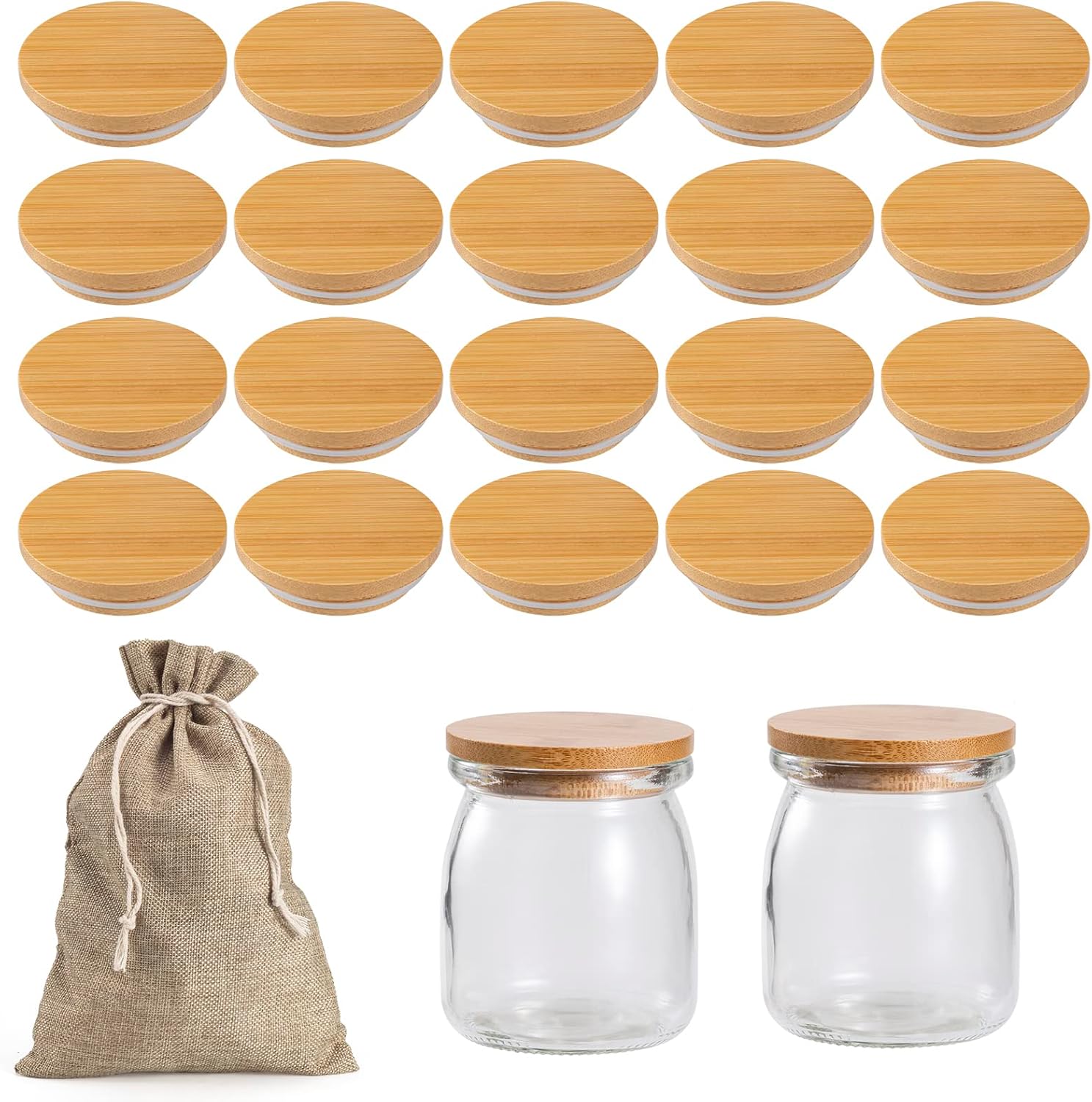 YIANSOL Oui Yogurt Jar Lids Set 20pack Bamboo Wood With