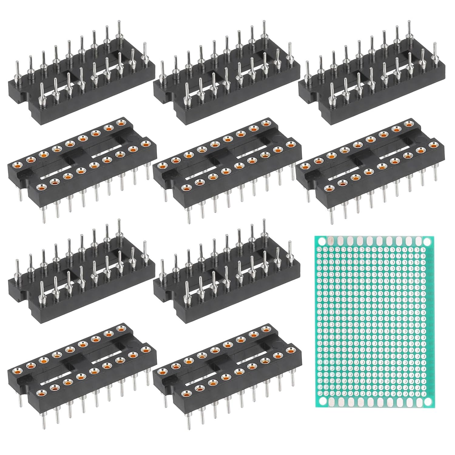 MECCANIXITY 10Pcs 500V DIP IC Chip Socket Adapter 2.54mm Pitch 18 Round Pins with Single-Sided Tin-Plated Circuit Board for Breadboard PCB Board Chip