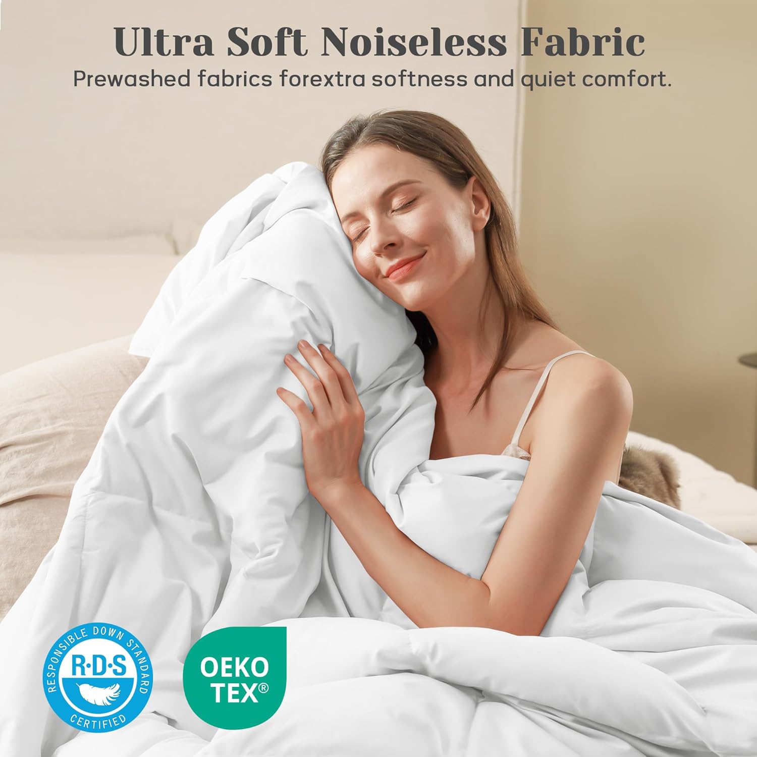 Joysoul Queen Size Down Comforter - All Season Ultra Soft Goose Down & Feather Fiber Fill, Luxury Hotel White Duvet Insert with Corner Tabs (88" X 88") - Image 4
