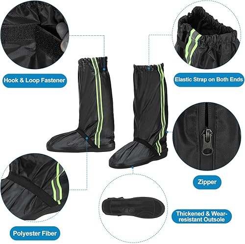 Miniatura 4 de PATIKIL Cubiertas impermeables para zapatos, reutilizables antideslizantes con cremallera para zapatos de lluvia, cubiertas para botas de nieve