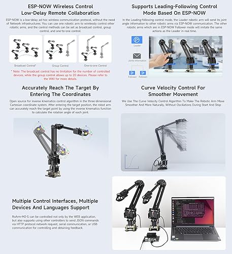 Miniatura 6 de Waveshare Kit de brazo robótico, kit de robot de escritorio, servo de bus serie de alto par, basado en ESP32, 4-DOF, soporta expansión flexible y