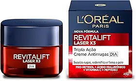L'Oréal Paris Revitalift Laser X3, Creme Facial Anti-idade, com PRO-XYLANE™ e Ácido Hialurônico, Corrige Rugas Profundas, Combate Flacidez e Redefine o Contorno do Rosto, 50ml