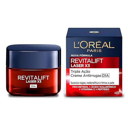 L'Oréal Paris Revitalift Laser X3, Creme Facial Anti-idade, com PRO-XYLANE™ e Ácido Hialurônico, Corrige Rugas Profundas, Combate Flacidez e Redefine o Contorno do Rosto, 50ml