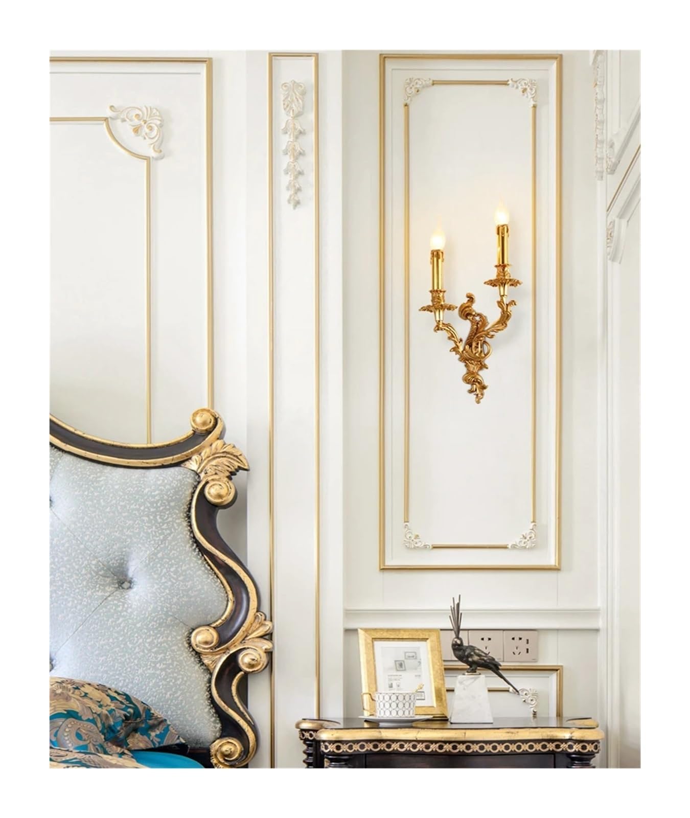 Jybnbbe Gold Lighting Fixtures French Classical Retro Wall Lamps Luxury Royal Antique Brass Copper,Chandelier,-02
