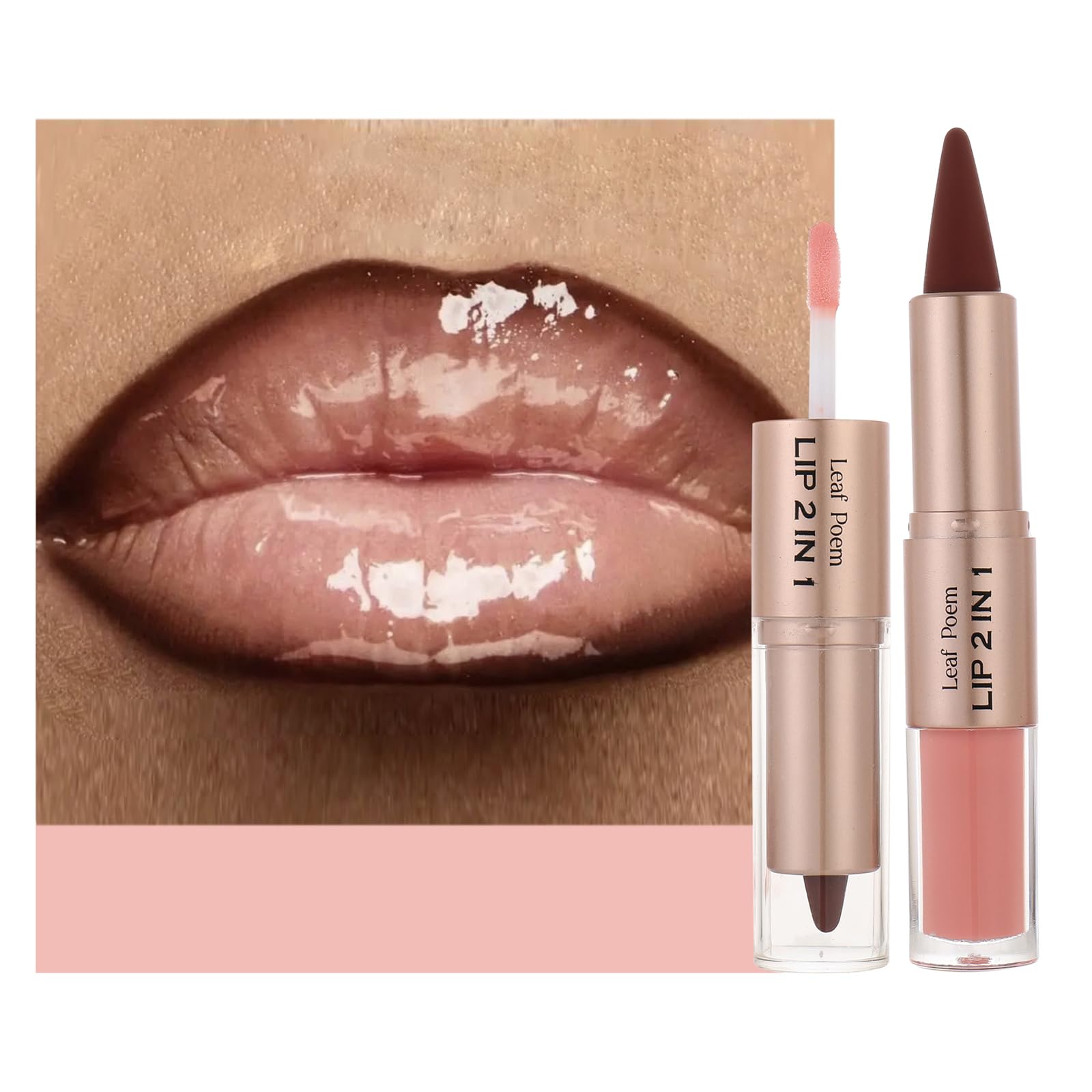 2-in-1 Double-Ended Matte Lip Liner & Lip Gloss Duo, Neutral Brown Nude Ombre Lip Combo Pencil, Lip Liner and Lipstick Gloss Set for Defined & Fuller Looking Lips (#12 Neutral Brown Nude Ombre) 1 Count (Pack of 1) #12 Neutral Brown Nude Ombre