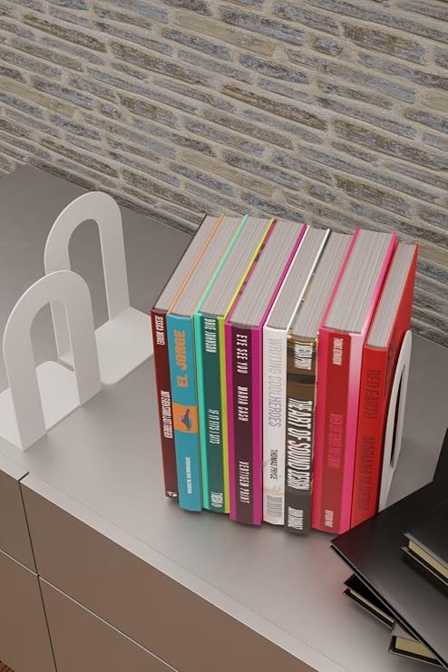 Risingmaber Decorative White Classic Metal Book Holder, Book Support (Binary Set) MK4B