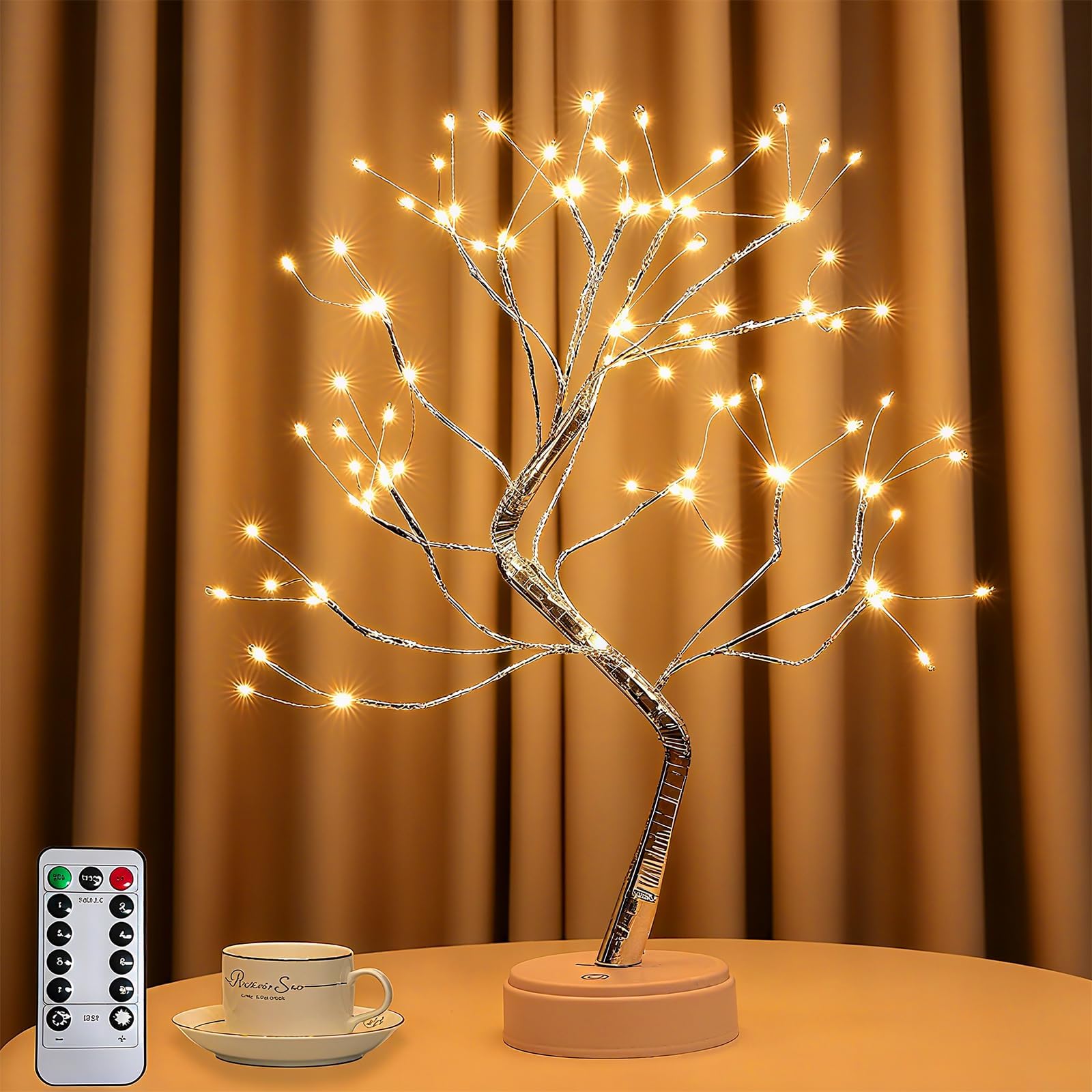 LED Lichterbaum mit 108 LEDs,8 Modi Dimmbar, USB/Batteriebetrieben,Warmweiß Baum Lampe mit Fernbedienung & Timer,Verstellbare Äste,Deko Lampe für Wohnzimmer Schlafzimmer Weihnachten