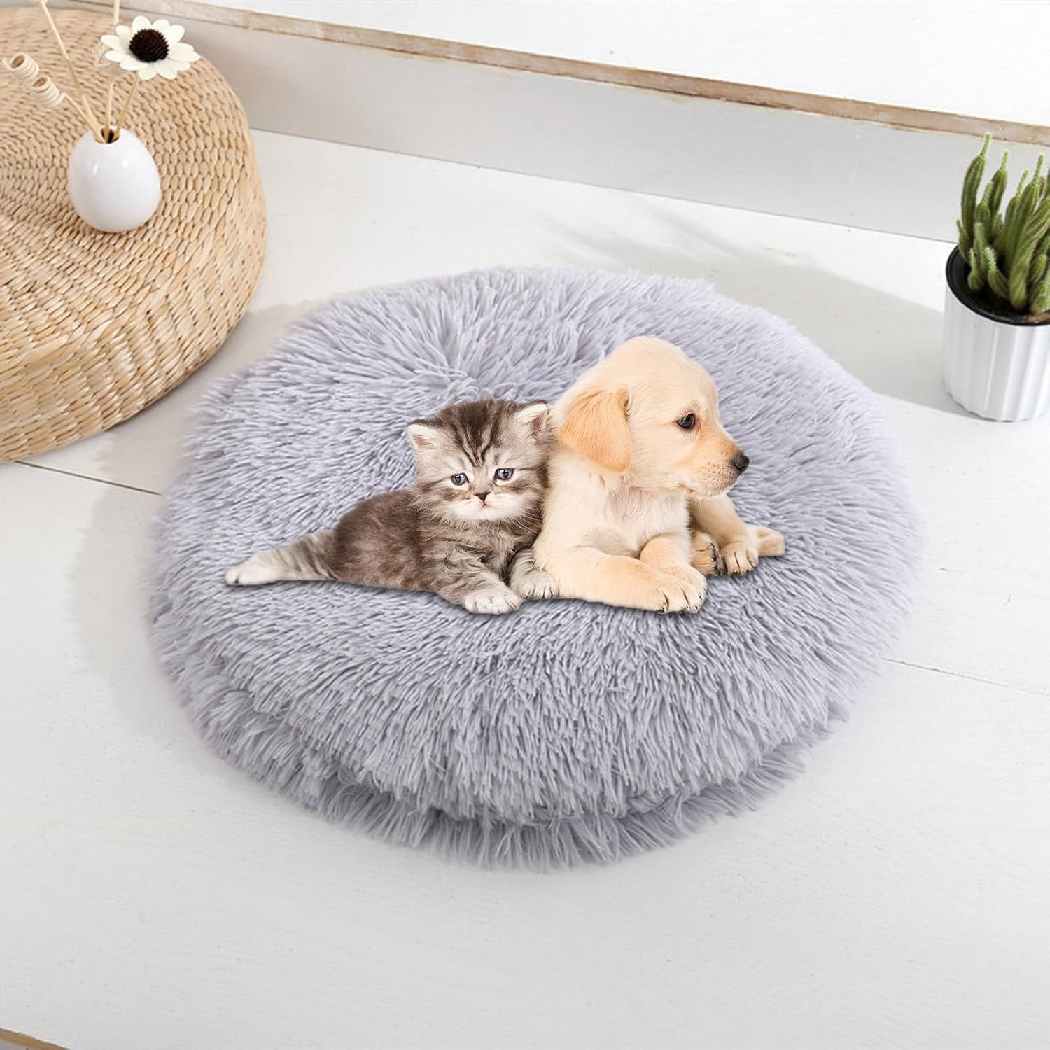 review Dog Bed Dog Beds for Small Dogs Prime of Day Deals Round Pet Beds Washable Donut Cat Bed Cat Bed Self Warming Fluffy Soft Anti Dog Anxiety Dog Beds