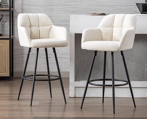 EALSON Juego de 2 taburetes de bar modernos de altura de barra con respaldo y brazos, sillas de bar altas, sillas de isla tapizadas de terciopelo