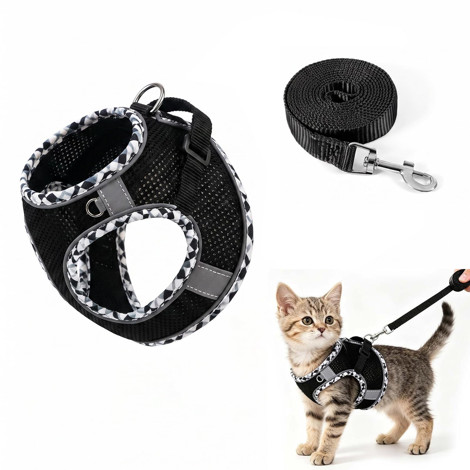 Cat Harness and Lead Set, Black Escape Proof Kitten Harness