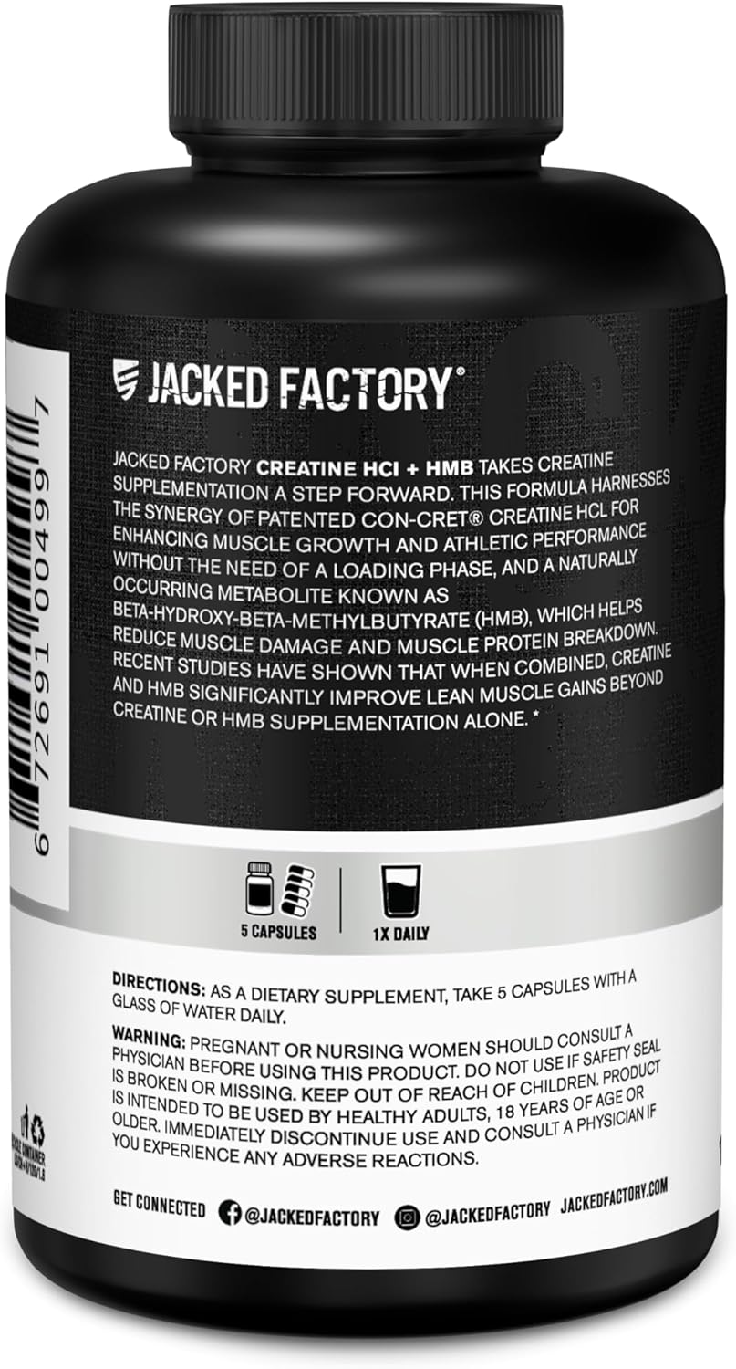 Jacked Factory Creatine HCL + HMB Capsules - Synergistic CON-CRET, myHMB, & Vitamin D Formula for Improved Growth, Strength, & Reduced Muscle Breakdown - 150 Capsules - Image 8