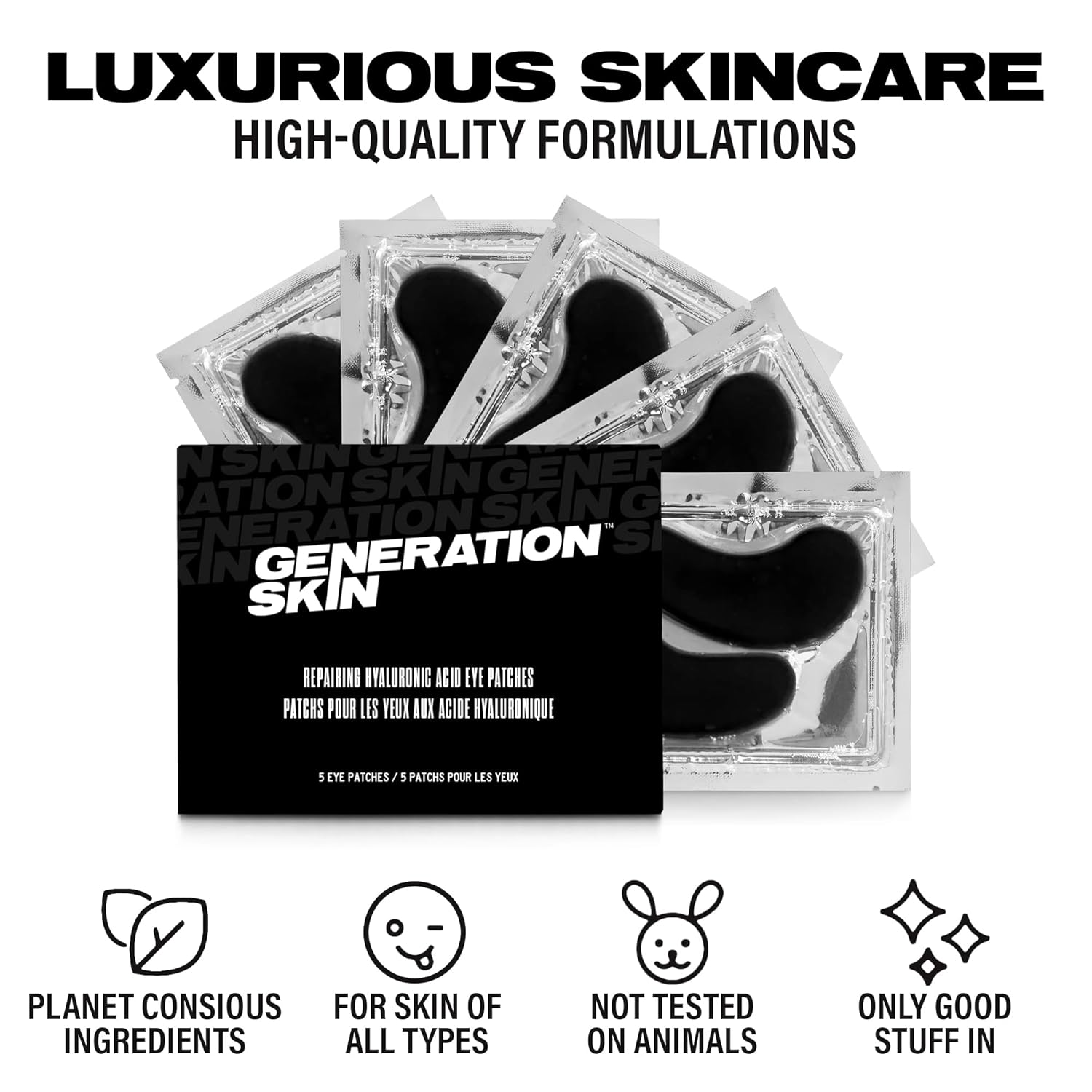 Generation Skin Eye Patches for Dark Circles and Puffiness, Under Eye Mask with Hyaluronic Acid, Vegan and Cruelty-Free Under Eye Patches, Hyaluronic Acid Eye Masks, 5-Pack - Image 6