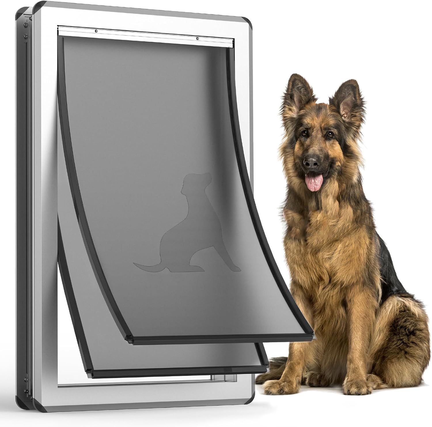 Aluminum XL Dog Door for Exterior Door,Open Size:24.4" H x 13.8" W,Heavy Duty Doggy Door with Enclosed Magnetic Flaps,Extreme Weather Doggie Doors (Silvery, X-Large)