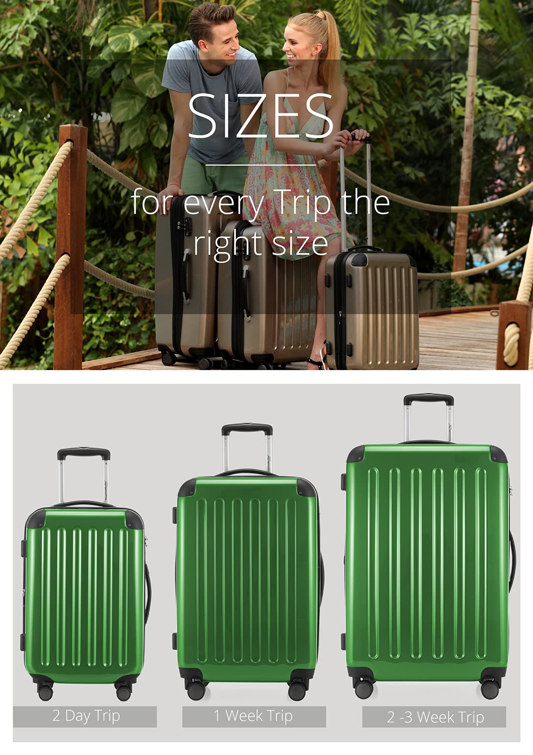 HAUPTSTADTKOFFER - Alex - 4 podwójne kółka, bagaż podręczny, walizka na kółkach, walizka podróżna na kółkach, zestaw walizek (S, M i L) + designerska zawieszka do walizki, zielony, Mittelgroßer Koffer