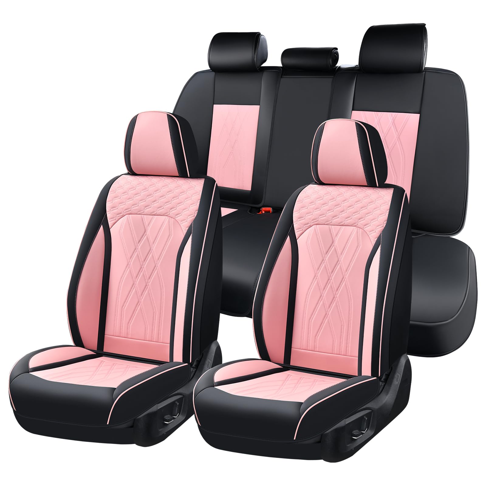 Leather Seat Covers for Cars Full Set Pink Car Seat Covers Front and Rear Seat Covers for SUV Waterproof Vehicle Seat Interior Cover Universal Fit for Most Car Truck SUV, Black&amp;Pink