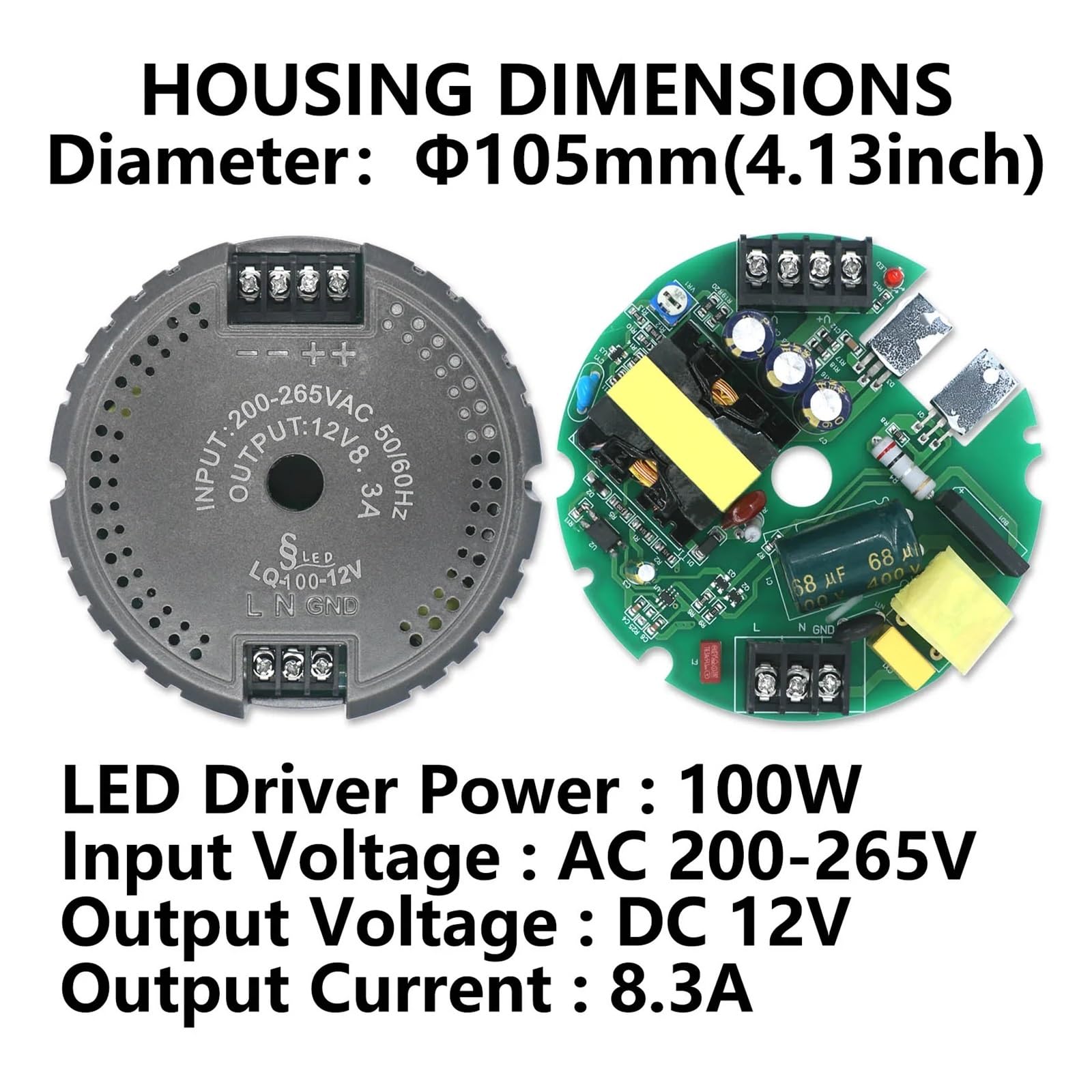 Driver LED AC220V a DC12V 5a 8A 12a lampada 60W 100W 150W driver circolare Alimentatore LED Trasformatore lampada 12V Striscia luminosa a LED(150W 12V 12.5A)