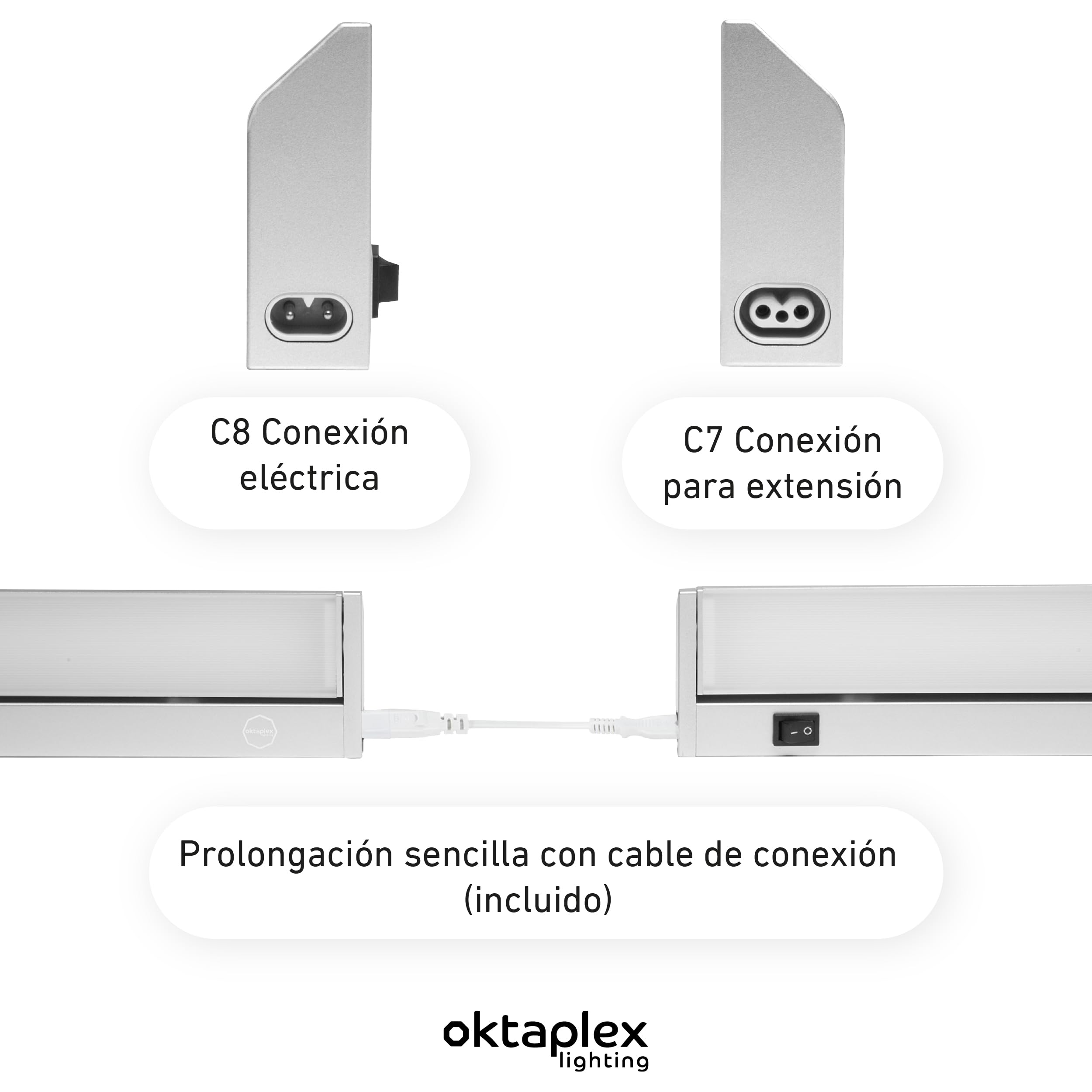 Oktaplex set de 2 Rota aluminio luz bajo armario cocina LED 90 grados orientable 3000K blanco cálido 58 cm luz cocina 9,7 W 1085 lumen con interruptor 230V