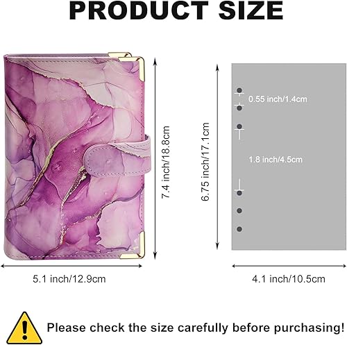 Miniatura 95 de Carpeta A5 recargable de piel sintética con 6 anillas, cubierta para cuaderno pequeño para papel de relleno A5, cubierta de planificador personal