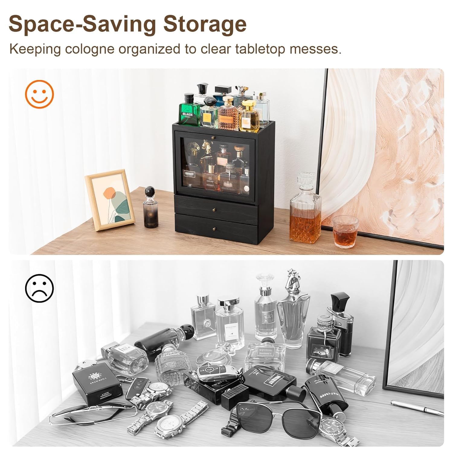 HoldOneLight Organizador de perfume, soporte vertical de madera para perfume, 4 niveles, gran capacidad, a prueba de polvo, con doble cajón, regalo para seres queridos