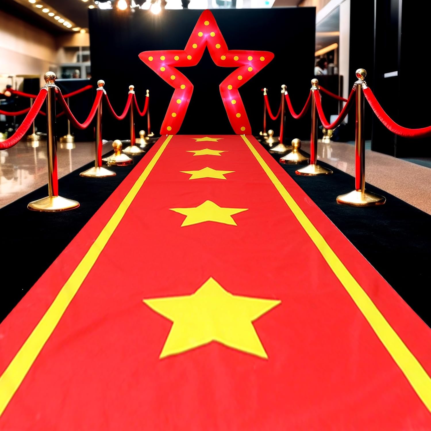 10FT Movie Night Star Outdoor Inflatable Decoration Giant Pentagram Archway with Built in LED Lights Red Runner Rug Movie Theme Blow Up Decor for Red Carpet Awards Birthday Party Yard Garden Decor