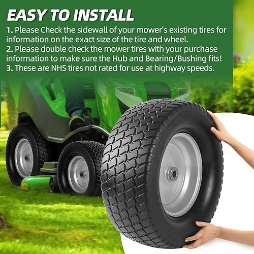 Miniatura 7 de Paquete de 2 llantas y rines 16 x 6.50-8 - Llantas sólidas de goma para cortacéspedes con cubo con desplazamiento de 3 pulgadas y bujes de 34 de