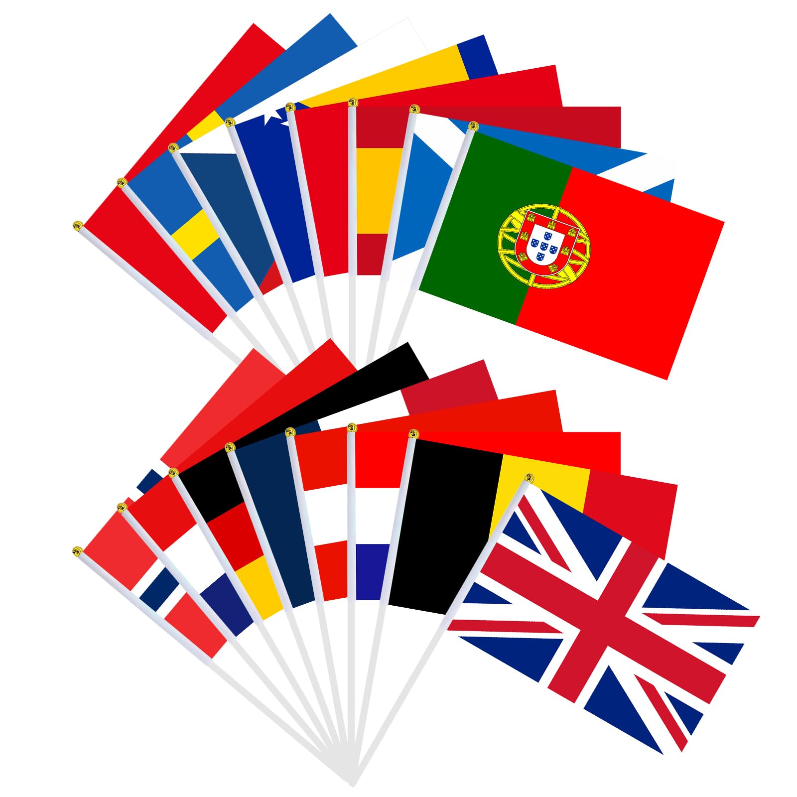 16 PCS World Football Flags on Stick, World Football 2026 Flags, 16 Countries Handheld Fabric Flag with 30cm White Pole, Worlds 2026 Footballs Party Decorations, for Garden,Bar,Street Party Decor