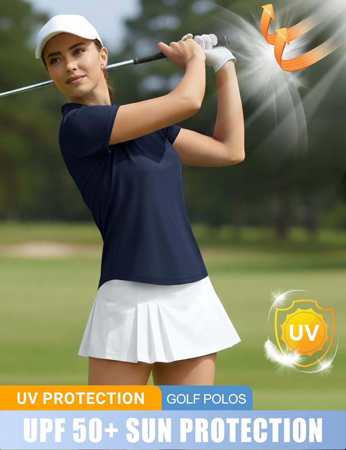 TACVASEN Women's Polo Shirts Short Sleeve Golf Tops UPF 50+ Collared V Neck Tennis Shirt - Image 4