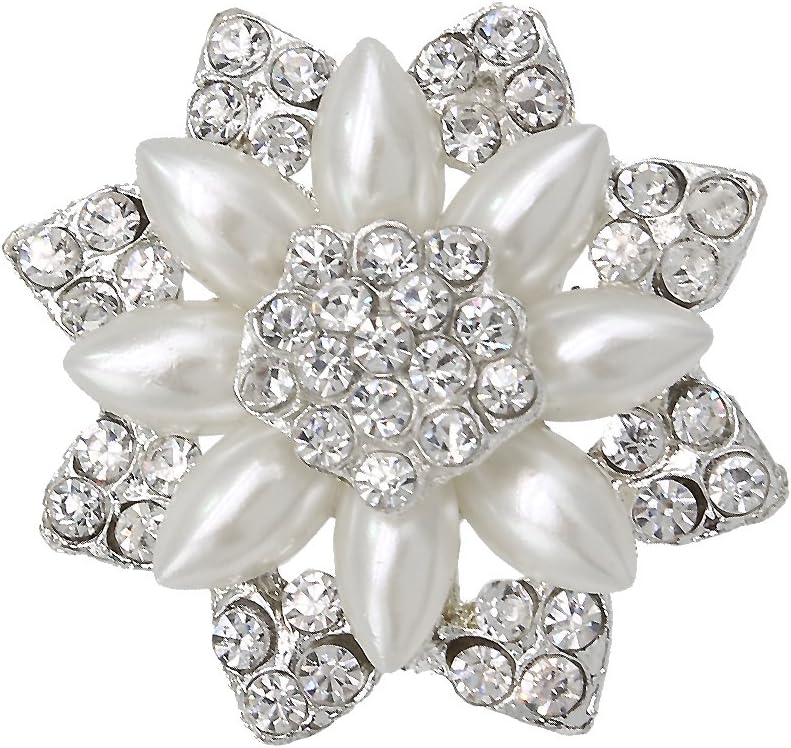 Crystal Gladiolus Flower Brooches, Rhinestone Ivory Simulated Pearl Silver-Tone Pins