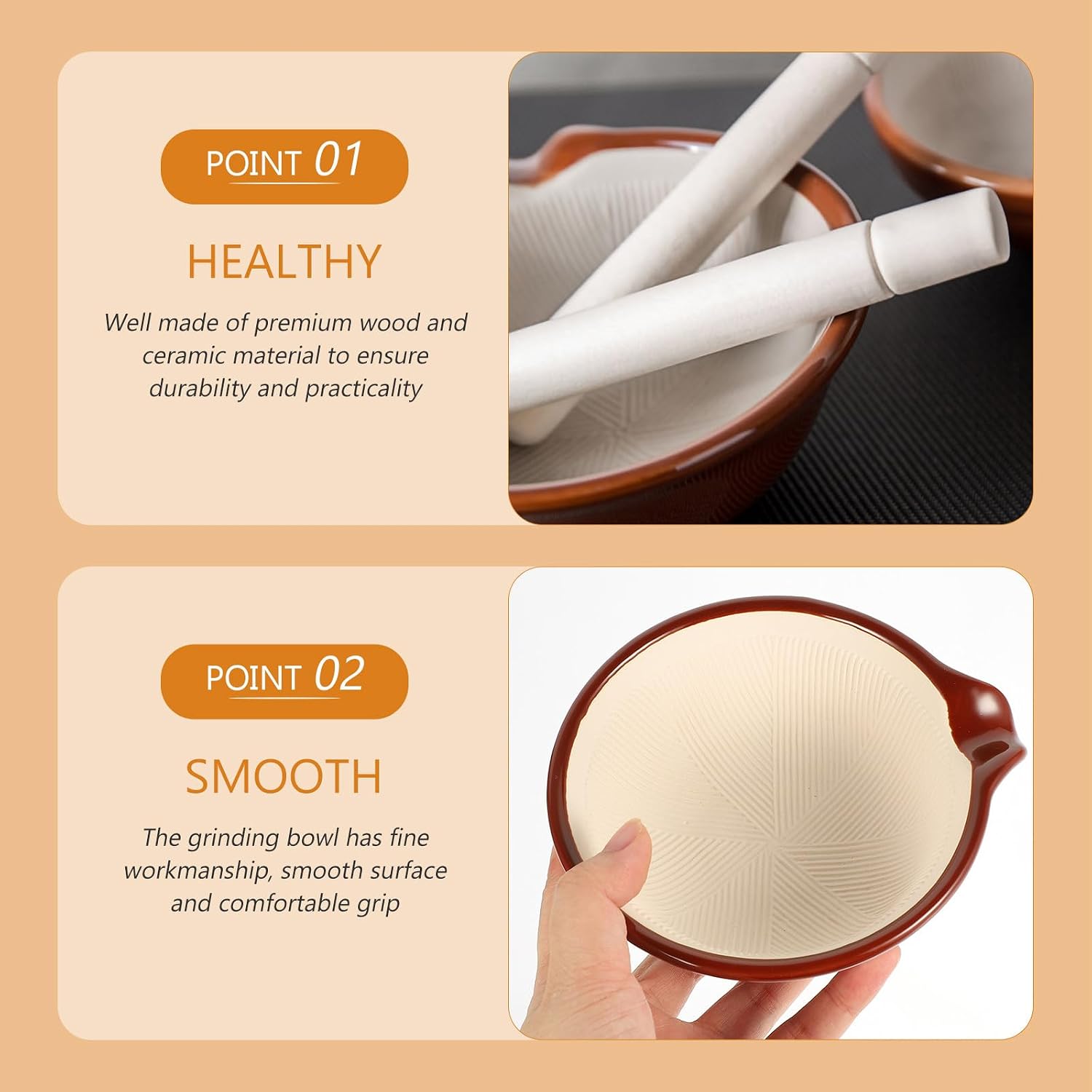VALICLUD Ceramic Grinding Bowl and Pestle Set for Garlic and Spices Large Kitchen for Pills and Porcelain Mortar for Pharmacy and Culinary Use