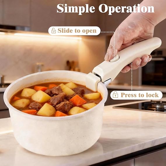 Compatible Removable Handle for Carote Pots and PansUniversal Quick-Release Detachable Handle Replacement for Thin Edge Cookware, Grip with Easy-Release Button, Cream White, 1PCS