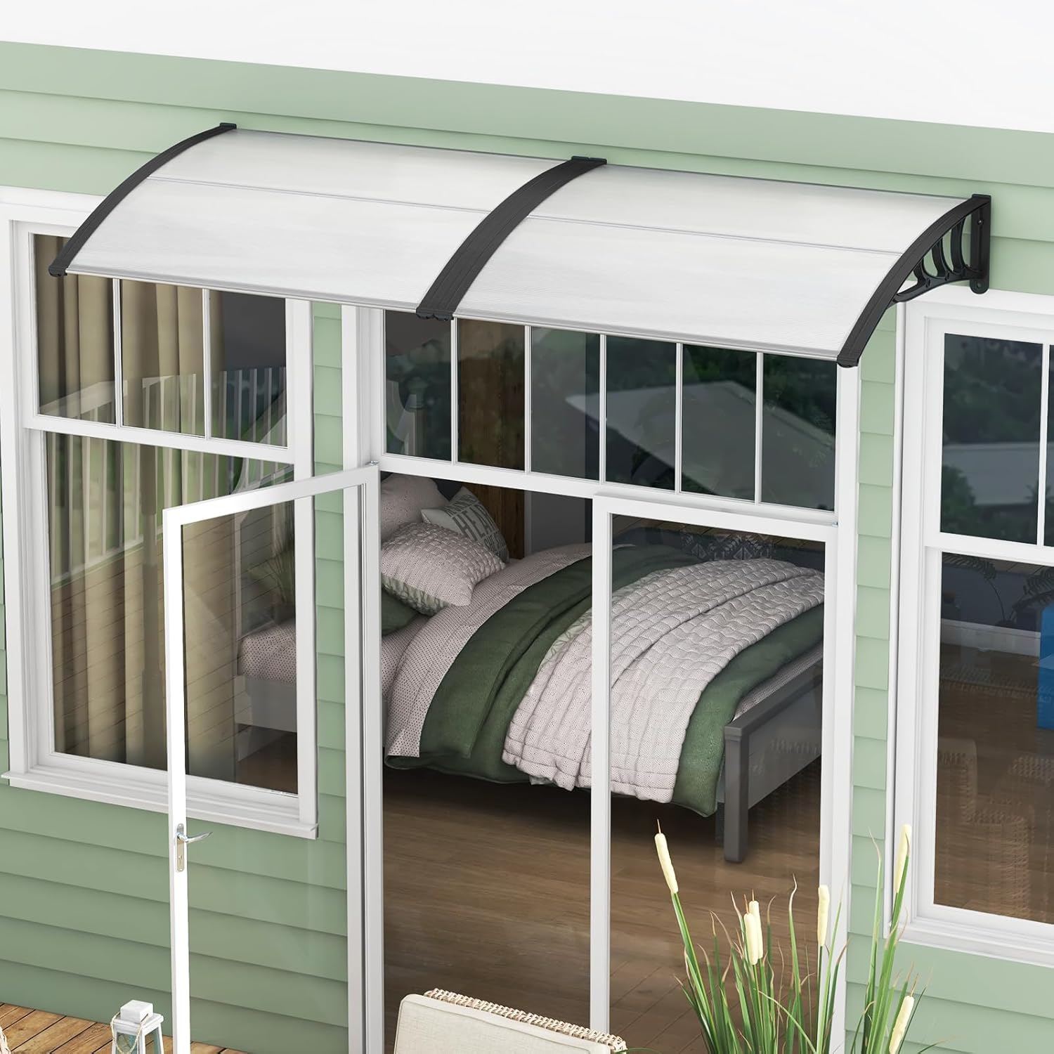 Detailed view of the 48x40 inch window awning door canopy.