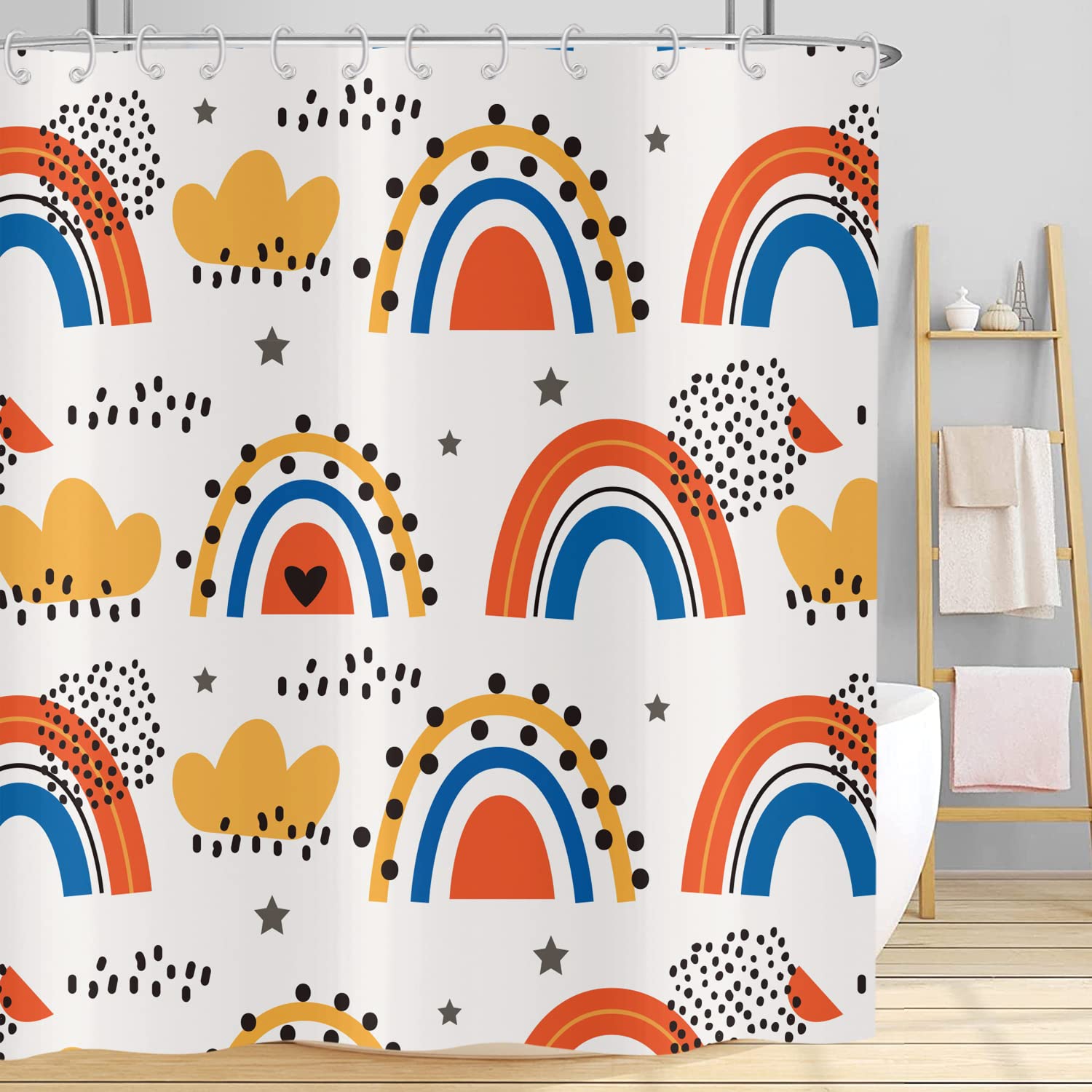 Hnmdmyi Rainbow Shower Curtain 150x180, Boho Abstract Rainbow Shower Curtains Colorful Cute Kids Cartoon Bathroom Curtains with Hooks Waterproof Polyester Fabric Washable Bath Curtains for Wet Room — image 1